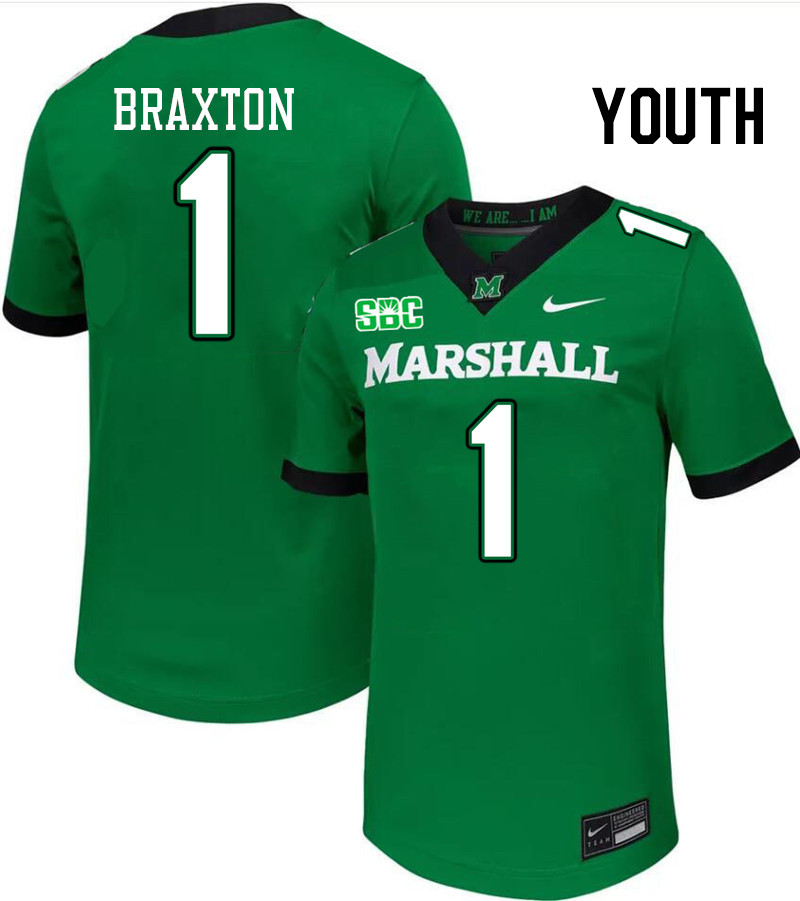 Youth #1 Braylon Braxton Marshall Thundering Herd SBC Conference College Football Jerseys Stitched-G
